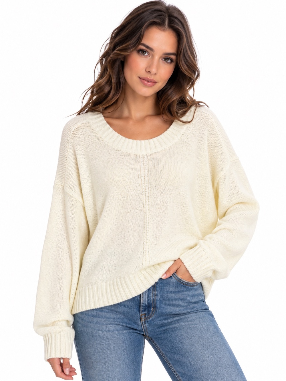 Banana Republic Ivory Cotton Blend Oversized Dolman Scoop Neck Sweater